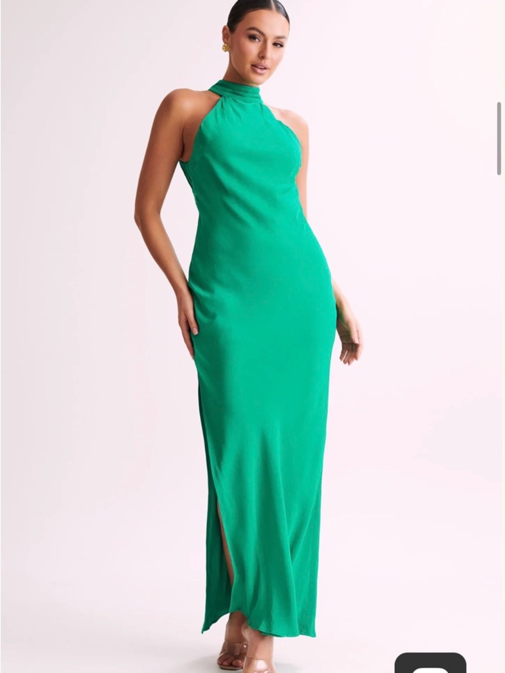 Claire Satin Drape Back Maxi Dress with Split Meshki